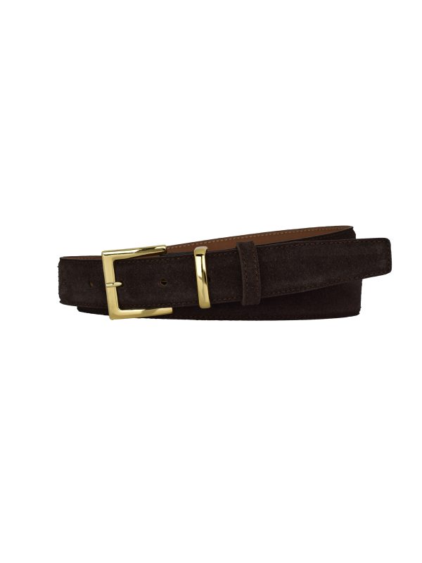 Hakiki Deri, 3 cm Gold Renk Takım Tokalı, Koyu Kahverengi Süet, Dikişli Klasik Kadın Kemeri, 3cmkl47 - Görsel 2