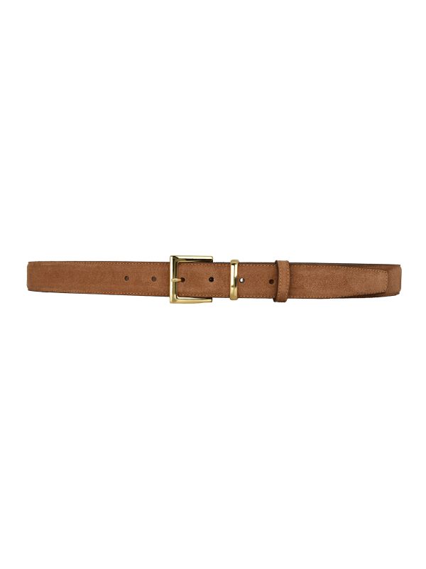 Hakiki Deri, 3 cm Gold Renk Takım Tokalı, Tarçın Süet, Dikişli Klasik Kadın Kemeri, 3cmkla47 - Görsel 7