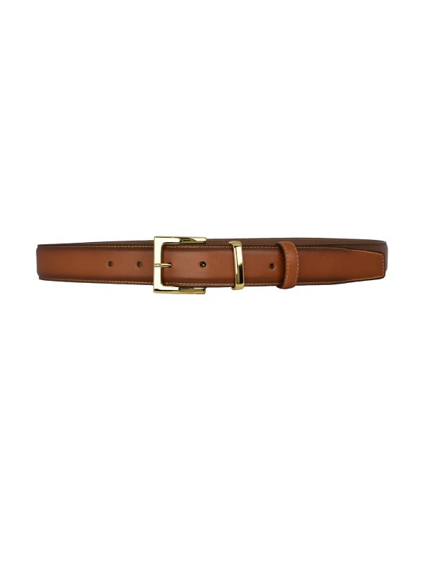 Hakiki Deri, 3 cm Gold Renk Takım Tokalı, Taba, Dikişli Klasik Kadın Kemeri, 3cmkla47 - Görsel 7