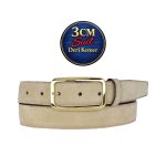 Hakiki Deri, 3 cm Gold Renk Tokalı, Krem Süet, Dikişli Klasik Kadın Kemeri, 3cmkla50