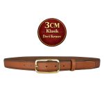 Hakiki Deri, 3 cm Gold Renk Tokalı, Taba, Dikişli Klasik Kadın Kemeri, 3cmkla50